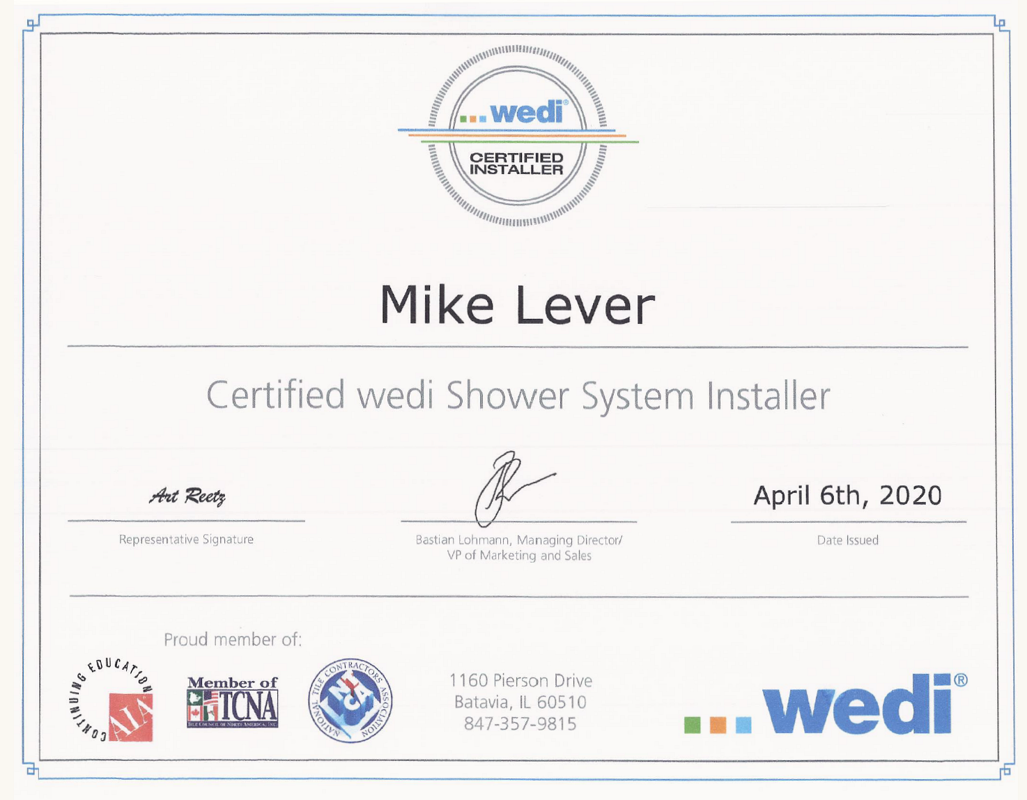 Certified Shower System Installer
