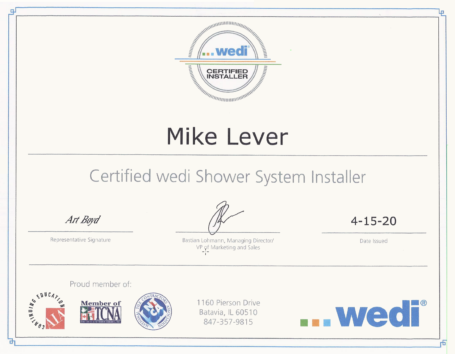 Certified wedi Shower System Installer